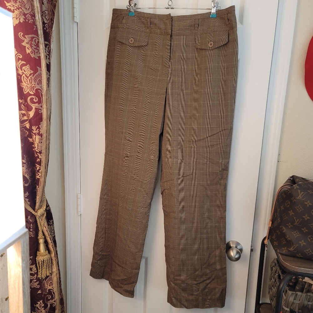 Larry Levine Stretch Women's Wide Plaid Leg Pants Color Brown Size 14 NWOT